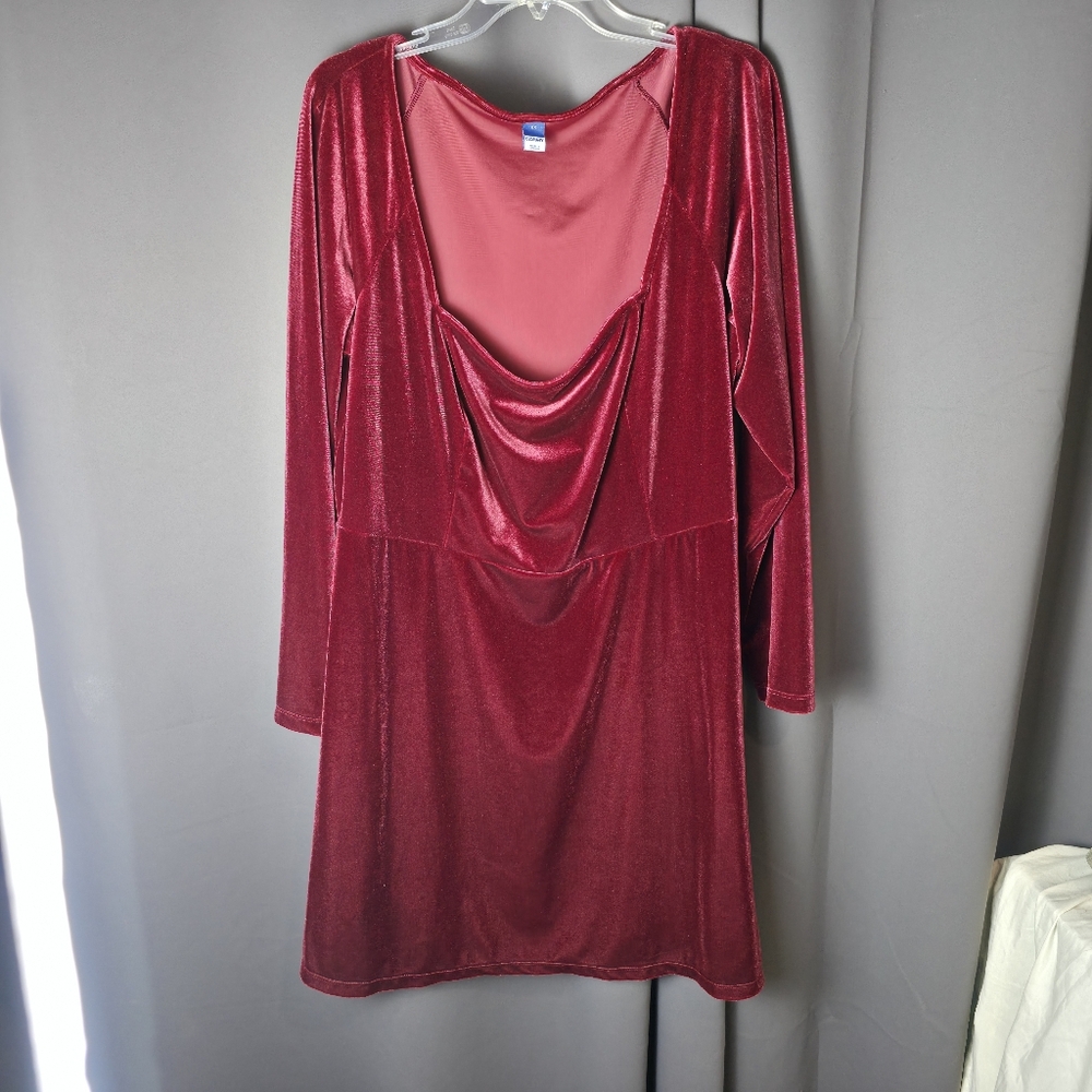 Old Navy Velvet Cowl Neck Dress 2X Burgundy Wine Long Sleeve Plus Size Party
